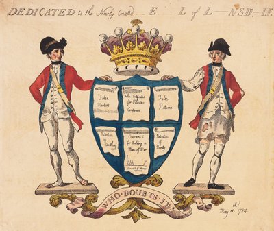 Dedicato al nuovo conte di L-nsd-le, pub. 1784 (incisione colorata a mano) da Thomas Rowlandson