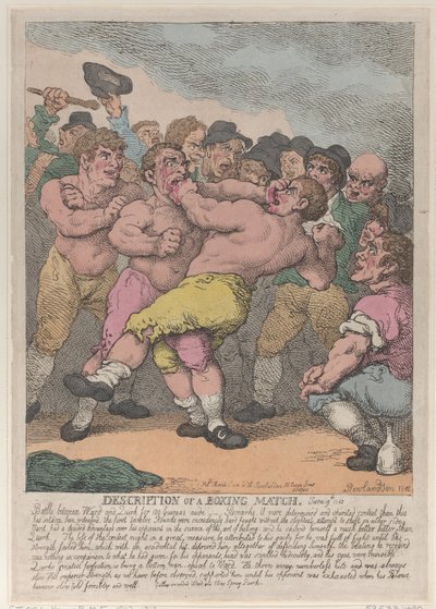 Descrizione di un incontro di boxe tra Ward e Quirk per 100 ghinee a testa, 1 marzo 1812 da Thomas Rowlandson