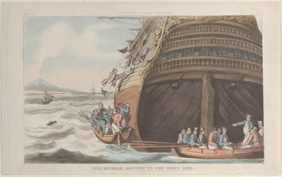 Don Michele che sale a bordo della nave, da Napoli e la Campagna Felice da Thomas Rowlandson