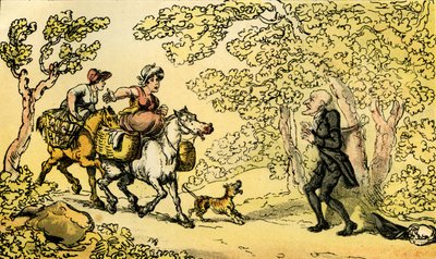 Dr Syntax legato a un albero dai banditi da Thomas Rowlandson