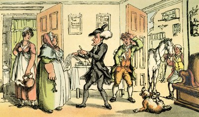 Il dottor Syntax disputa il suo conto con la locandiera da Thomas Rowlandson