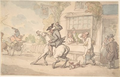 Il dottor Syntax con un cavallo recalcitrante davanti a una locanda da Thomas Rowlandson