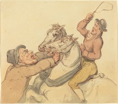 Mandriani con una coppia di cavalli impennati da Thomas Rowlandson