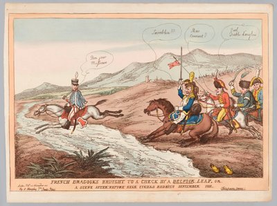 Maniere inglesi e prudenza francese o Dragoni francesi fermati dal salto di Belvoir, settembre 1811 da Thomas Rowlandson