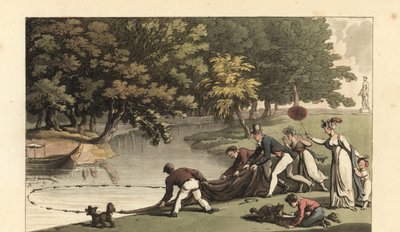 Gentiluomo inglese e personale che pescano in un fiume da Thomas Rowlandson