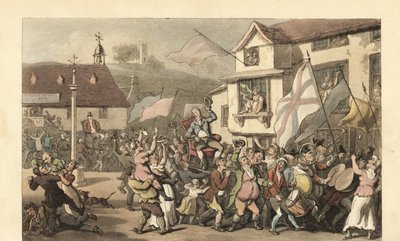 Gentiluomo inglese portato in una sedia a portantina per un