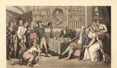 Gentiluomo inglese nel suo studio che ascolta un caso di bracconaggio da Thomas Rowlandson