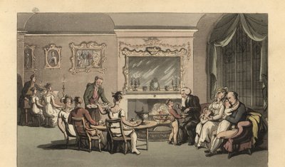 Gentiluomo inglese, moglie e figli che si rilassano nel salotto da Thomas Rowlandson