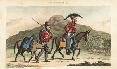 Ensign Johnny Newcome a cavallo accompagnato da un subalterno con cavallo da soma in Portogallo da Thomas Rowlandson