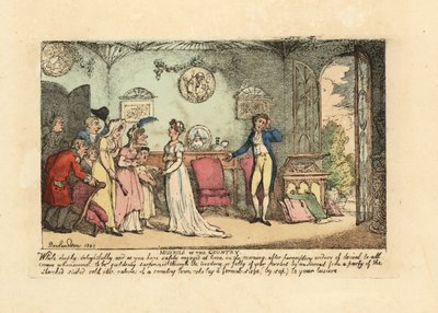 Coppia alla moda disturbata da un parente stupido e freddo come una pietra da Thomas Rowlandson