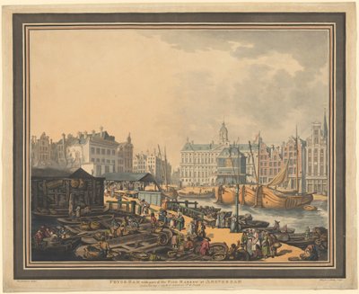 Feyge Dam, con parte del mercato del pesce ad Amsterdam da Thomas Rowlandson