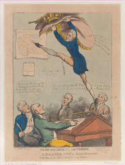 Dalla scrivania al trono, un nuovo passo veloce di Giuseppe Bonaparte il basso di M da Thomas Rowlandson