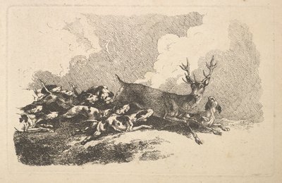 Cani che cacciano un cervo, 1784-88 da Thomas Rowlandson