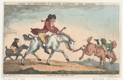 Come impedire a un cavallo di scivolare con le cinghie, 4 maggio 1808 da Thomas Rowlandson