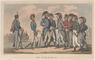 Johnny in servizio con il suo capo, da Le avventure militari di Johnny Newcome, 1815 da Thomas Rowlandson