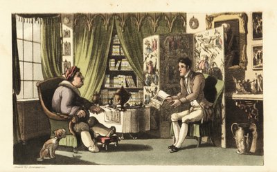Johnny che legge a Sir Jeffery Gourmand nel suo studio da Thomas Rowlandson