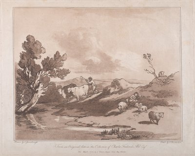 Paesaggio con figura che guida il bestiame e un pastore che riposa da Thomas Rowlandson