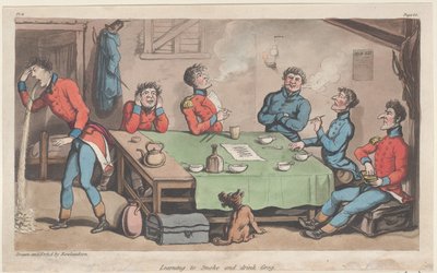 Imparare a Fumare e Bere Grog, da Le Avventure Militari di Johnny Newcome, 1815 da Thomas Rowlandson