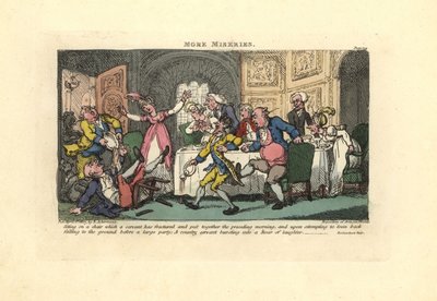 Uomo che cade da una sedia rotta a una cena da Thomas Rowlandson