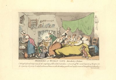 Uomo nel suo letto di malattia circondato da moglie devota, figli e domestica da Thomas Rowlandson