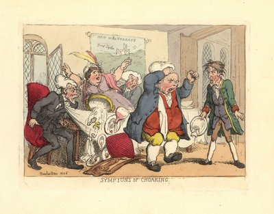 Uomo che si alza mentre soffoca a tavola da Thomas Rowlandson