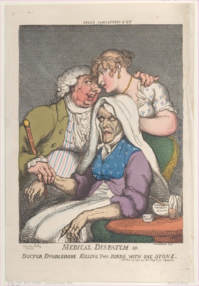 Dispaccio medico o Dottor Doubledose che uccide due piccioni con una fava da Thomas Rowlandson
