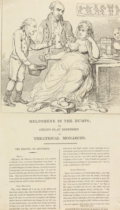 Melpomene in crisi; ovvero, “Child’s Play” difeso dai monarchi del teatro da Thomas Rowlandson
