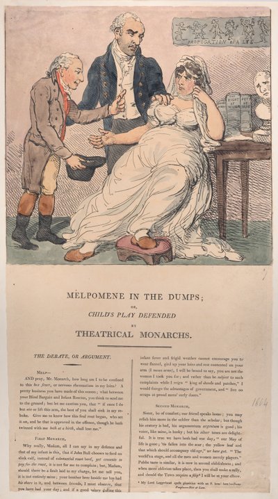 Melpomene in the Dumps, o Gioco dei Bambini Difeso dai Monarchi Teatrali da Thomas Rowlandson