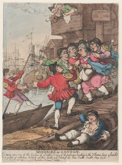 Miserie di Londra: Entrare su uno dei ponti di Londra o su uno dei passaggi da Thomas Rowlandson