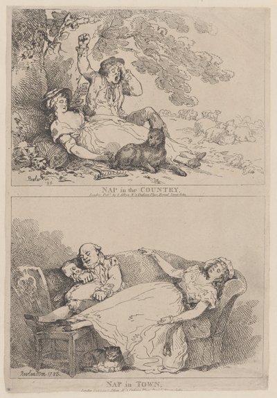 Pisolino in campagna, pisolino in città, 1785 da Thomas Rowlandson