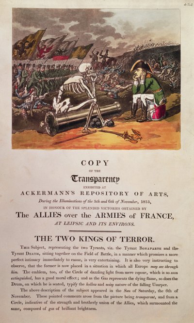 Napoleone e la Morte seduti insieme sul campo di battaglia di Lipsia da Thomas Rowlandson