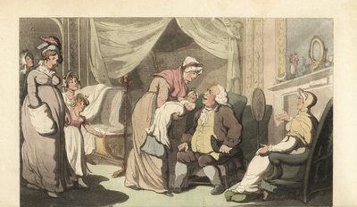 Infermiera che mostra un bambino a un vecchio e una donna da Thomas Rowlandson