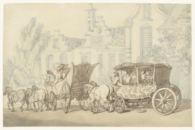 Carrozza aperta e carrozza in una strada quasi olandese da Thomas Rowlandson