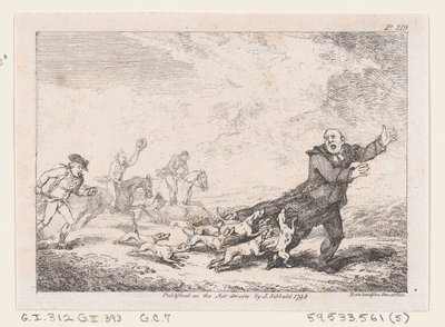 Il parroco Adams impegnato in una pericolosa avventura di caccia, da Le avventure di Joseph Andre..., 1792 da Thomas Rowlandson