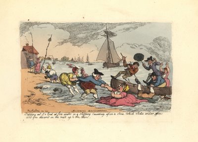 Passeggeri che scivolano e cadono nel fango del fiume da Thomas Rowlandson