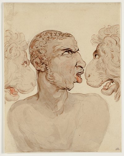 Studio fisiognomico della testa di un uomo e due leoni da Thomas Rowlandson