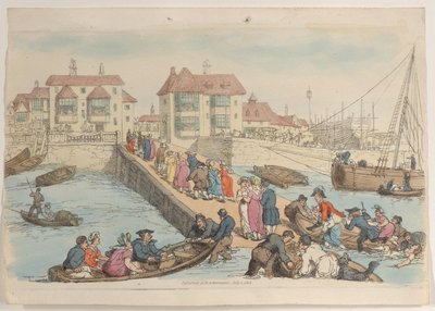Tavola 25: Un luogo di sbarco, da Il mondo in miniatura, 1816 da Thomas Rowlandson