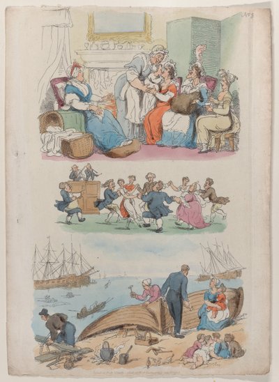 Visita di Lying-in, Una Danza Rotonda, da World in Miniature, 1816 da Thomas Rowlandson