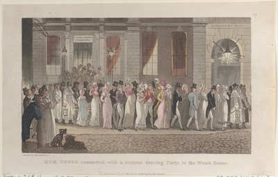 Quae Genus arrestato, con una festa di ballo tumultuosa, alla stazione di polizia da Thomas Rowlandson
