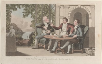 Quae Genus impegnato con amici gioviali, o chi canta meglio, dalla Storia di Johnny Quae Genus, 1 gennaio 1822 da Thomas Rowlandson