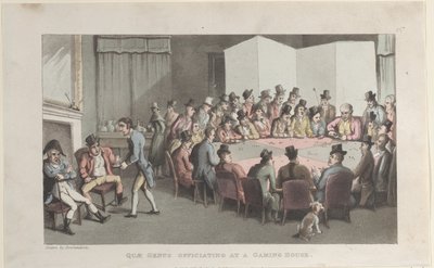 Quae Genus che officia in una casa da gioco, dalla Storia di Johnny Quae Gen..., 1 novembre 1821 da Thomas Rowlandson