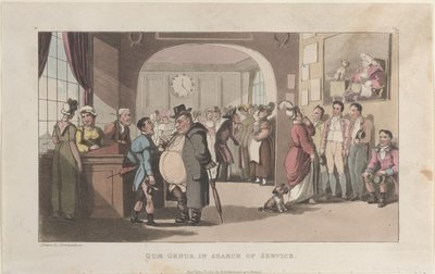 Quae Genus in cerca di servizio, dalla Storia di Johnny Quae Genus da Thomas Rowlandson