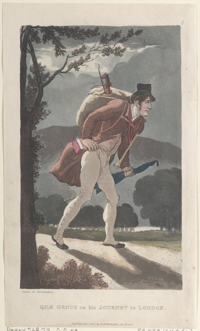 Quae Genus nel suo viaggio verso Londra, dalla Storia di Johnny Quae Genus, 1 marzo 1822 da Thomas Rowlandson