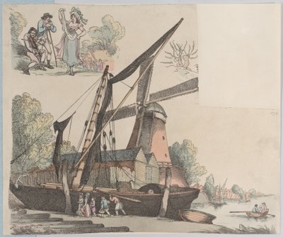 Scena fluviale con mulino a vento da Plate 9, Contorni di figure, paesaggi e C..., 20 gennaio 1791 da Thomas Rowlandson