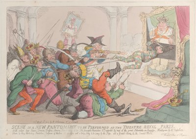 Scena in una nuova pantomima da eseguire al Theatre Royal Paris da Thomas Rowlandson