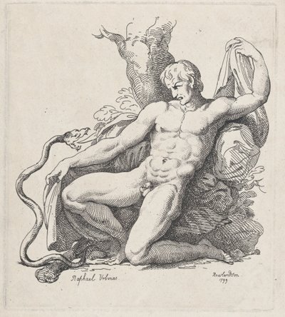 Serpente che attacca un uomo nudo da Thomas Rowlandson