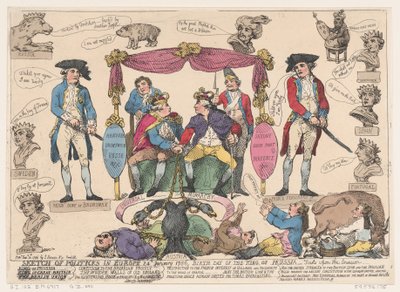 Schizzo della politica in Europa, compleanno del re di Prussia, 10 febbraio 1786 da Thomas Rowlandson