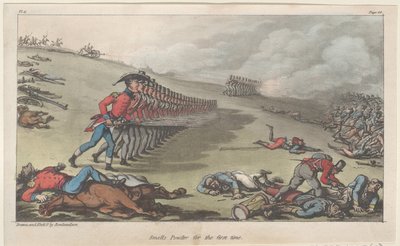 Annusa la polvere per la prima volta, da Le avventure militari di Johnny Newcome da Thomas Rowlandson