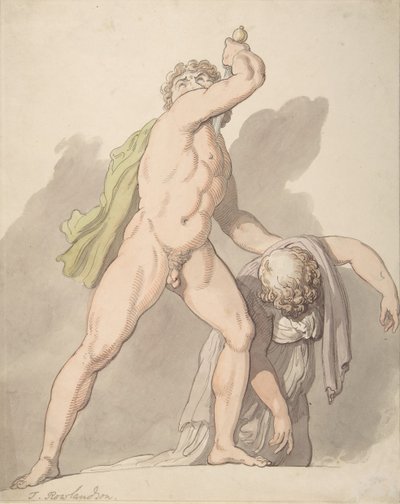 Uomo nudo in piedi che sostiene una donna svenuta Ludovisi Gaul agli Uffizi da Thomas Rowlandson