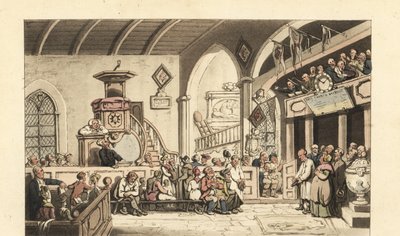 Servizio domenicale in una chiesa di campagna, Era Regency da Thomas Rowlandson
